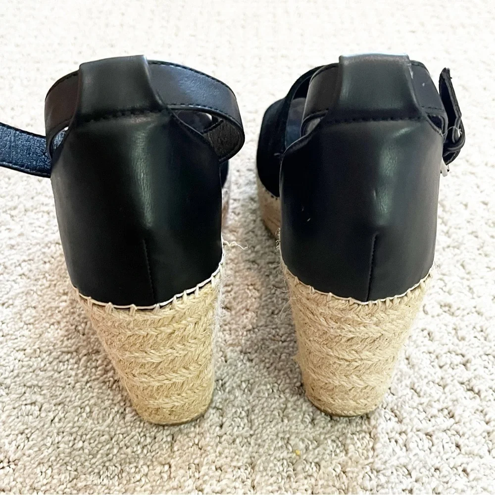 Steve Madden Josey Black Wedges Women Size 9.5 Espadrille Sandals Ankle Strap